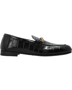 Versace Embossed Chain Detailed Loafers - Black
