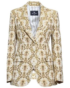 Etro Pattern Jacquard Single Breasted Blazer - Natural