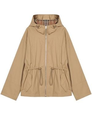 Burberry Cotton Blend Hooded Jacket - Natural