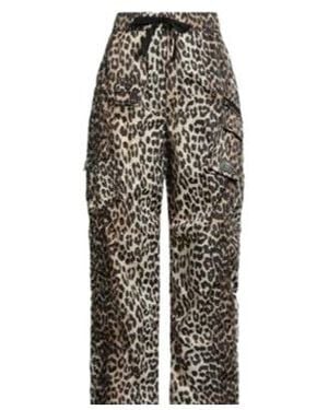 Ganni Leopard-Print Cargo Trousers - Grey