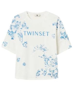 Twinset Floral-Print T-Shirt - Blue