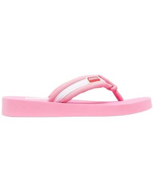 KENZO Logo-Patch Striped Slip-On Flip Flops - Pink