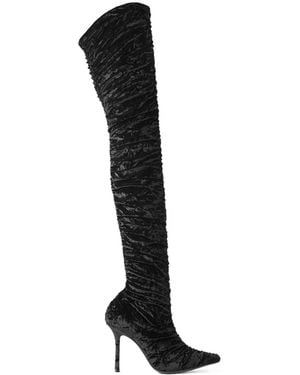 Jimmy Choo Lotta 100 Velvet Over-The-Knee Boots - Black
