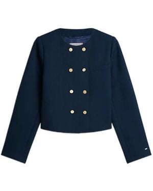 Tommy Hilfiger Button Round-Neck Jacket - Blue