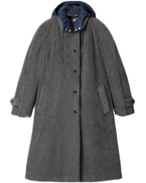 Miu Miu Single-Breasted Fleece Coat - Gray