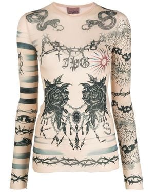 Jean Paul Gaultier Graphic-Print Semi-Sheer Top - Natural