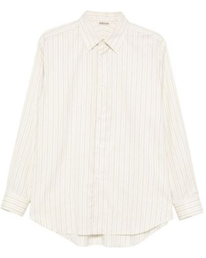 AURALEE Striped Embroidered Shirt - White