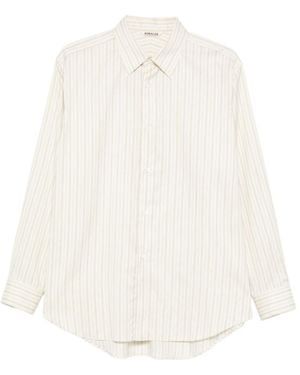 AURALEE Striped Embroidered Shirt - White