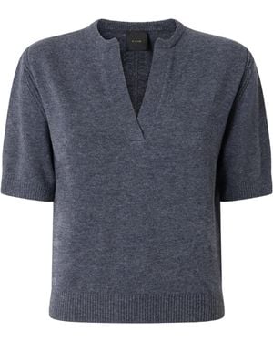 Pinko Short-Sleeve V-Neck Sweater - Blue