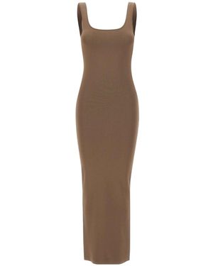 Entire studios Square-Neck Knitted Midi Dress - Brown