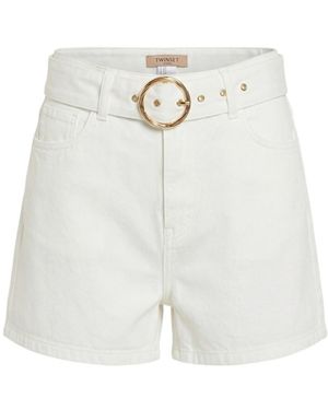 Twinset Belted Denim Shorts - White