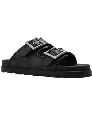 MCM Buckle-Detail Flat Sandals - Black