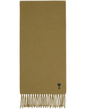 Ami Paris Logo Detailed Fringed Edge Scarf - Green