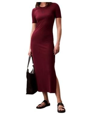 Calvin Klein Modal Stretch Rib Midi Dress - Red