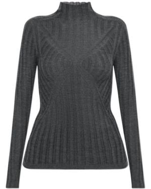 Jil Sander Sheer Ribbed Turtleneck Knitted Top - Black