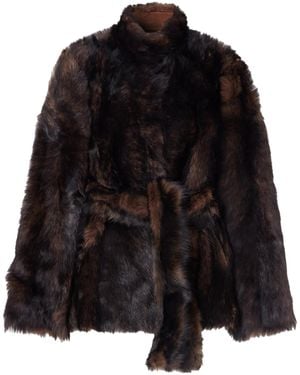 Nour Hammour Elsa Belted Shearling Jacket - Black