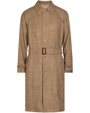Polo Ralph Lauren Plaid Lapel Long Trench Coat - Natural