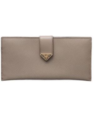 Prada Snap Triangle-Logo Leather Wallet - Grey
