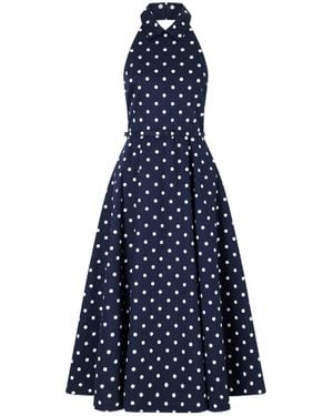 Carolina Herrera Polka-Dot Halterneck Midi Dress - Blue