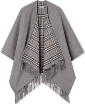 Burberry Cape Réversible En Laine À Carreaux - Gray