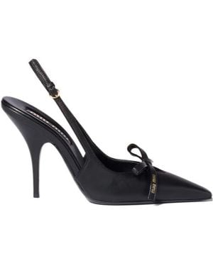 Miu Miu Leather Slingback Pumps With Bow - Blue