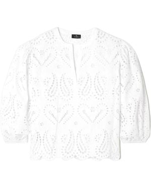 Etro Scalloped Broderie Anglaise Cotton-Blend Poplin Blouse - White