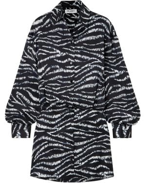 The Attico Zebra-Print Satin Shirt Dress - Blue