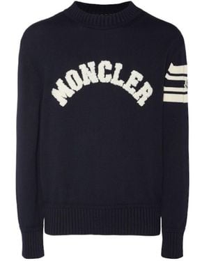 Moncler Logo Cotton Yarn Crewneck Sweater - Blue
