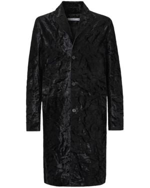 Fendi Cavallino-Effect Leather Overcoat - Black