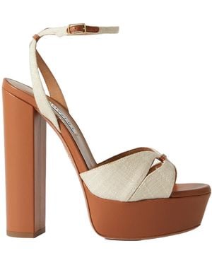 Aquazzura Villette 140 Linen And Leather Platform Sandals - White