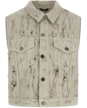Haikure Ryder Bull Destroy Denim Vest - Grey