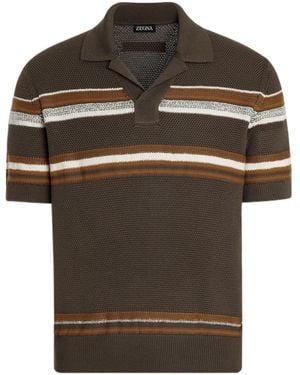 ZEGNA Striped Knitted Polo Shirt - Green