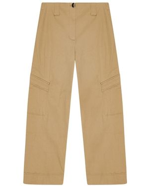 Ganni Herringbone Mid-Rise Pants - Natural