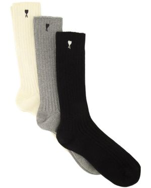Ami Paris Ami Ami De Coeur Set Of Three Socks - Black