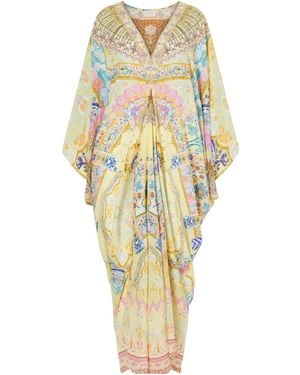 CAMILLA Embellished Printed Silk Cover-Up - Metallic