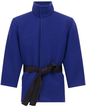 Saint Laurent Boxy Belted Coat - Blue