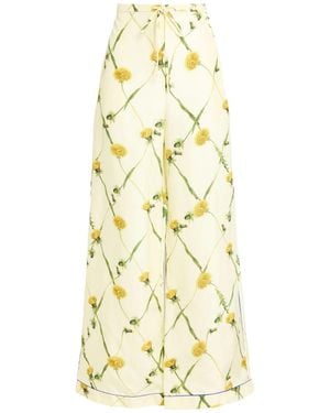 Burberry Floral-Print Wide-Leg Trousers - Metallic