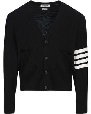 Thom Browne Bar Stripe V-Neck Cardigan - Black
