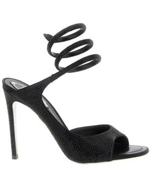 Rene Caovilla 105Mm Crystal-Embellished Spiral-Wrap Sandals - Black