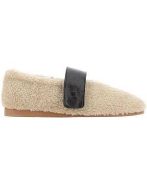 Low Classic Shearling Strapped Ballerina Flat Shoes - Multicolour