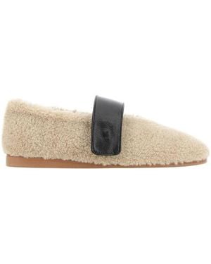 Low Classic Shearling Strapped Ballerina Flat Shoes - Multicolour