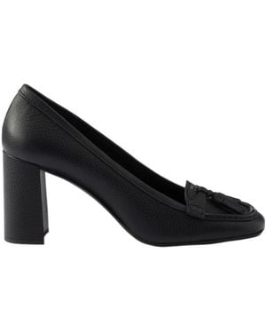 Prada Leather Heeled Loafers - Black