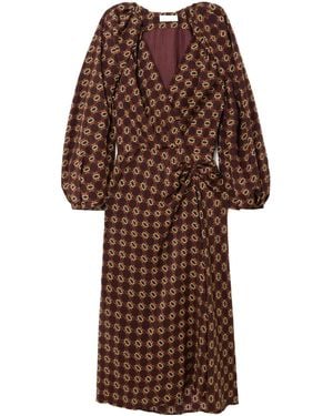 Dries Van Noten Printed Silk Crepe De Chine Wrap-Effect Midi Dress - Brown