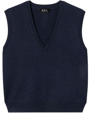A.P.C. Lise Wool V-Neck Vest - Blue