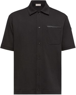Moncler Leather Logo Cotton Short Sleeve Shirt - Black