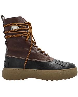 Moncler X Palm Angels Logo Patchy Lace-Up Boots - Brown