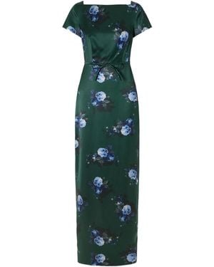 Erdem Duchess Bow-Detailed Floral-Printed Satin Gown - Green