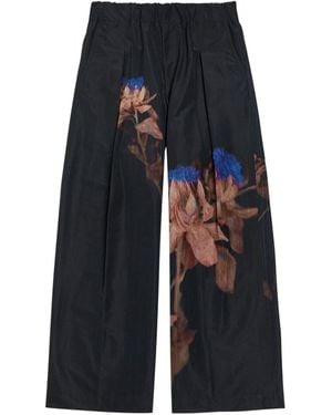 Dries Van Noten Floral Wool Wide-Leg Pants - Blue