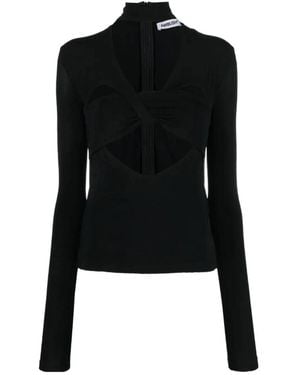 Ambush Heart Cut-Out Turtleneck Top - Black