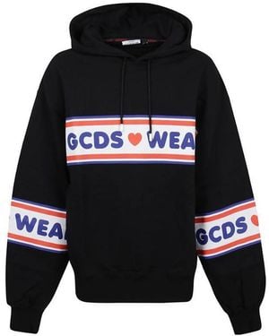 Gcds Logo Tape Printed Hoodie - Blue